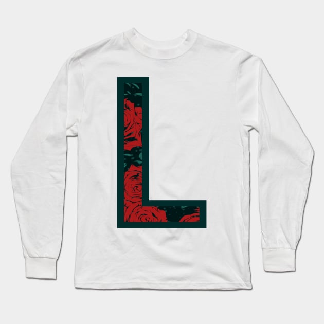 Modern Rose Floral Initial Name Alphabet - Letter L Long Sleeve T-Shirt by BroxArtworx